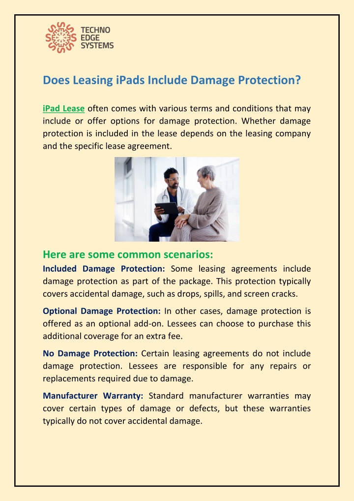 does leasing ipads include damage protection n.w