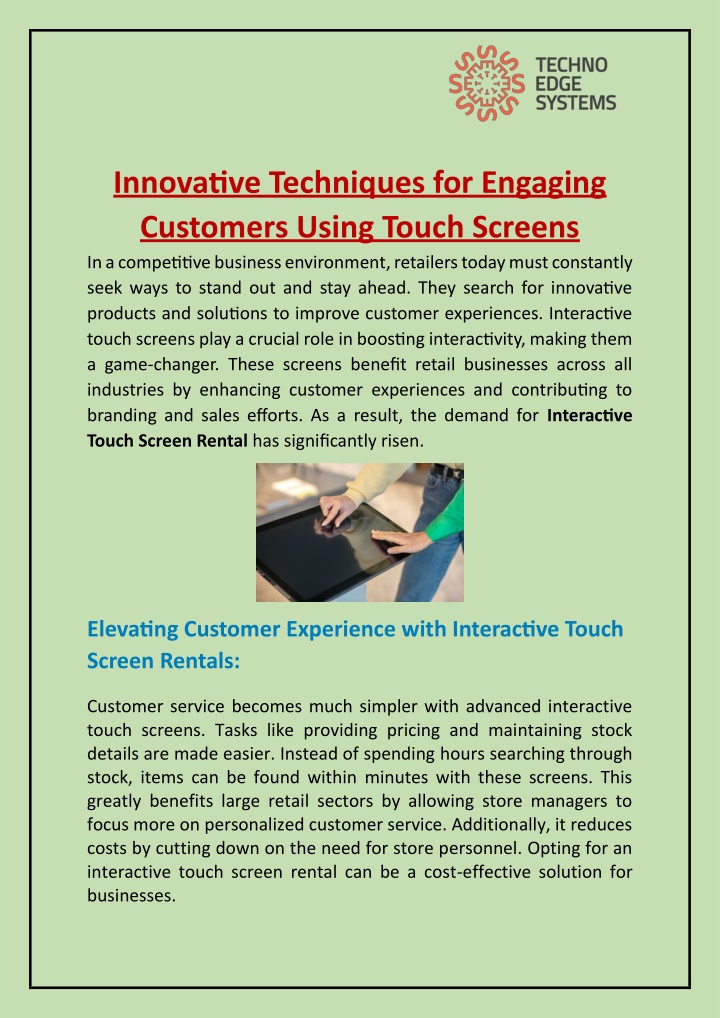 innovative techniques for engaging customers n.w