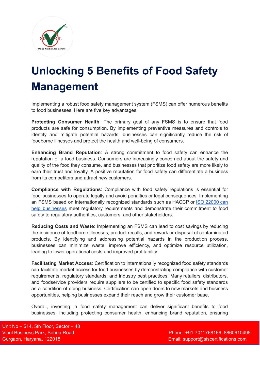unlocking 5 benefits of food safety management l.w