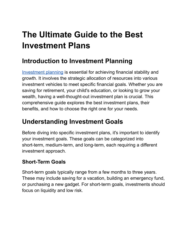 the ultimate guide to the best investment plans n.w
