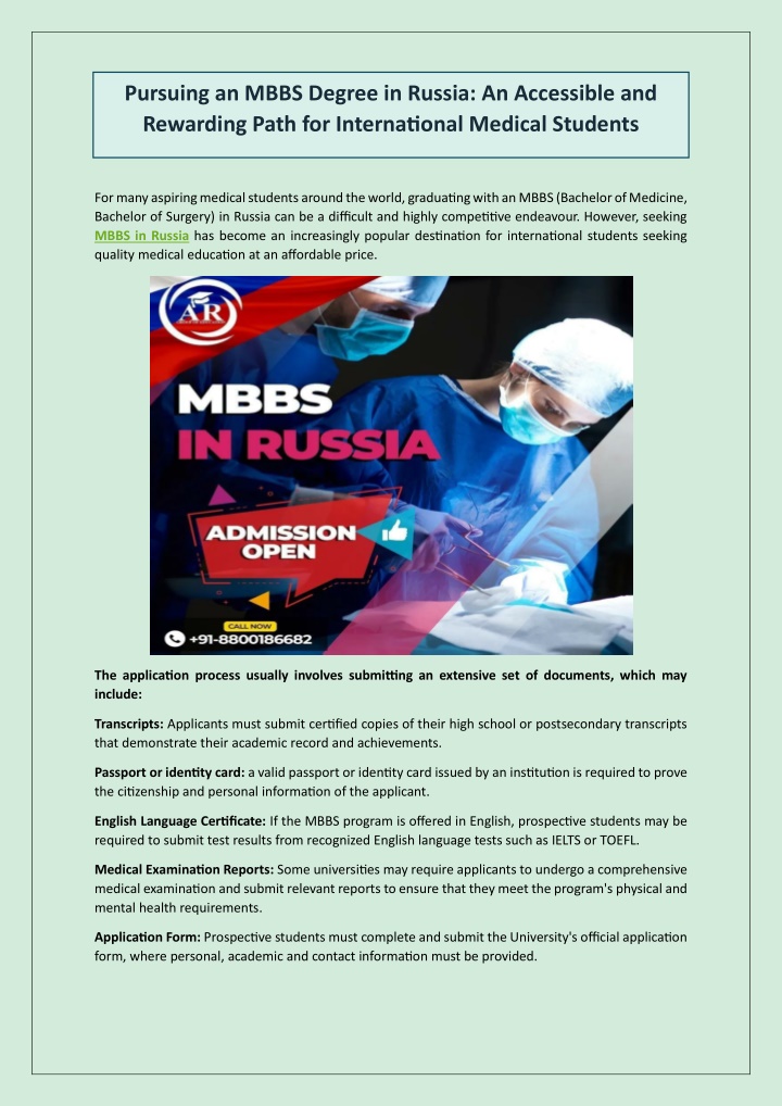 pursuing an mbbs degree in russia an accessible n.w