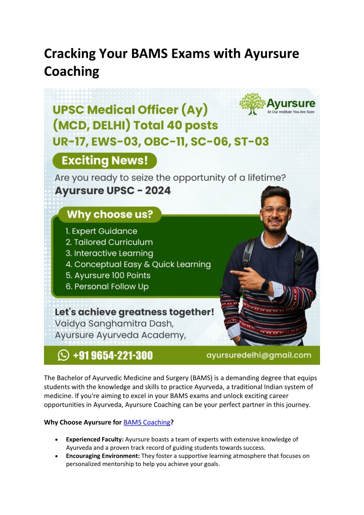 cracking your bams exams with ayursure coaching n.w