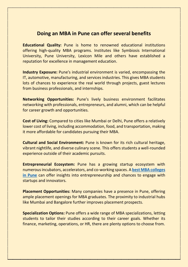 doing an mba in pune can offer several benefits n.w