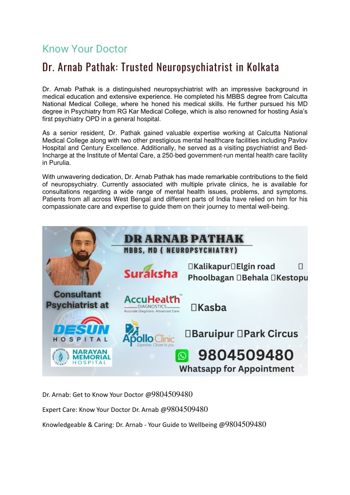 know your doctor dr arnab pathak trusted n.w