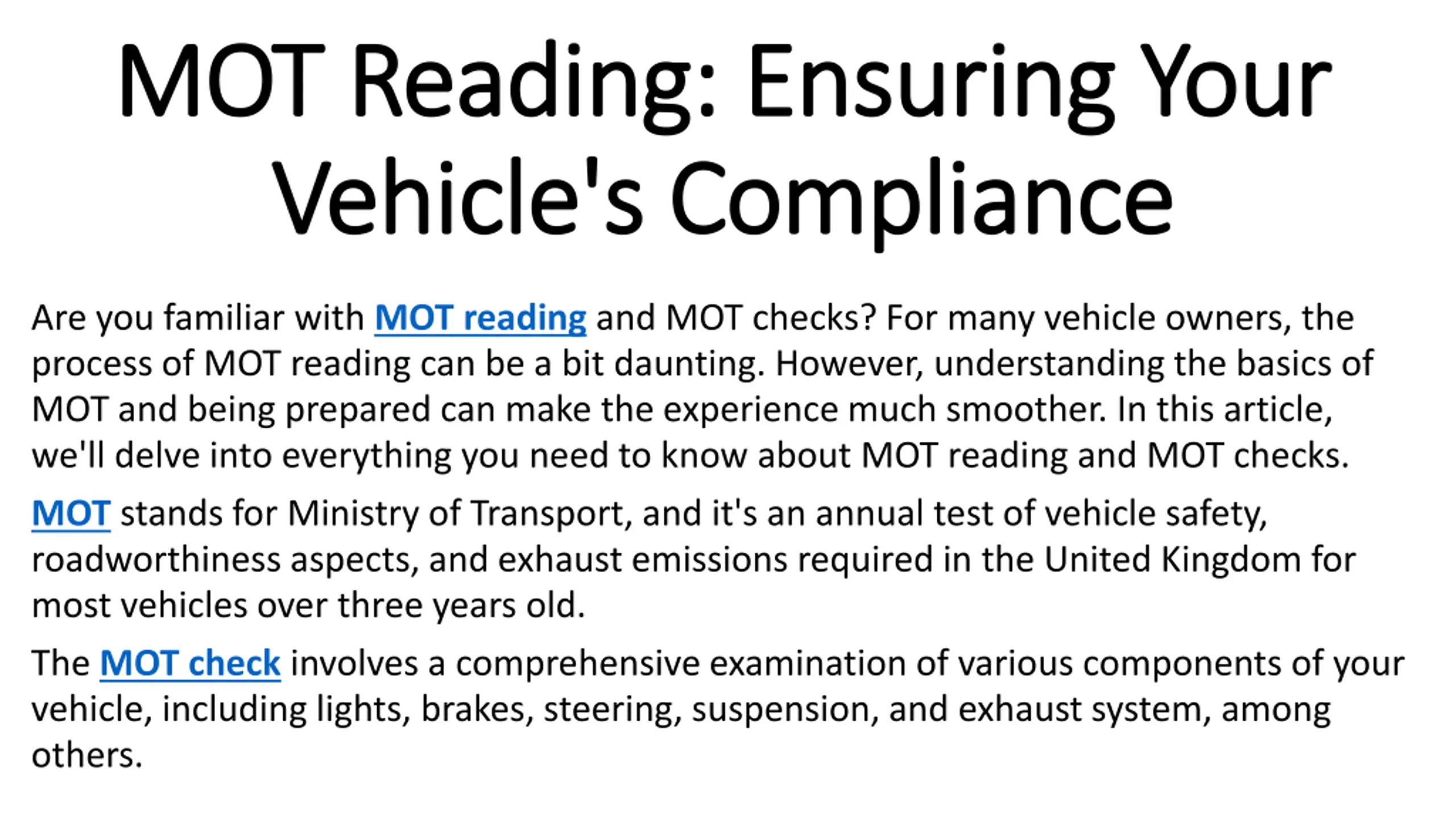 MOT Reading Ensuring Your Vehicle's Compliance