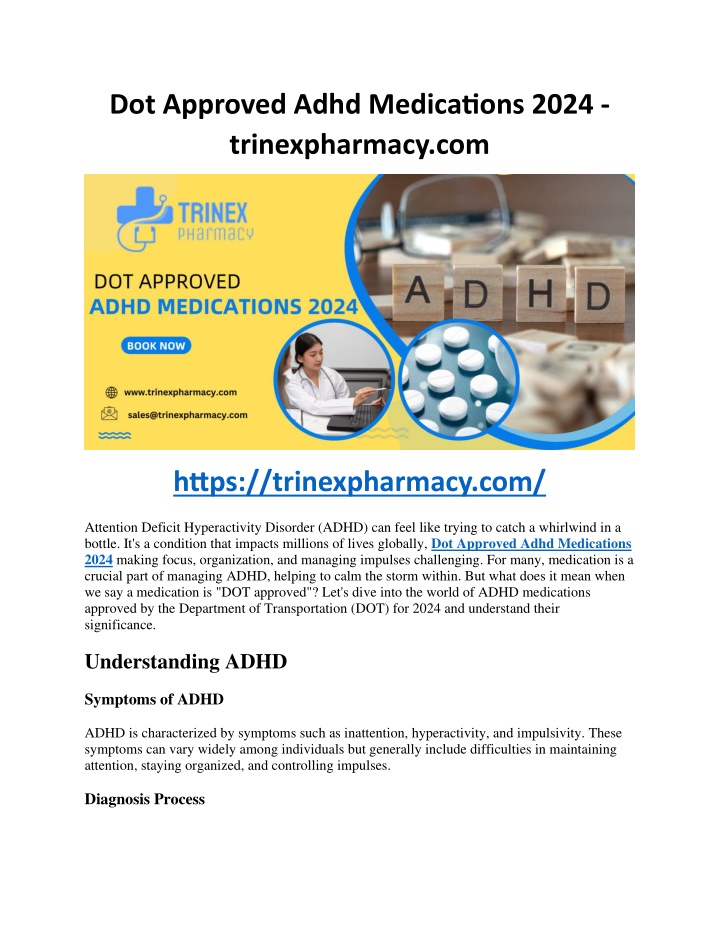 dot approved adhd medications 2024 trinexpharmacy n.w