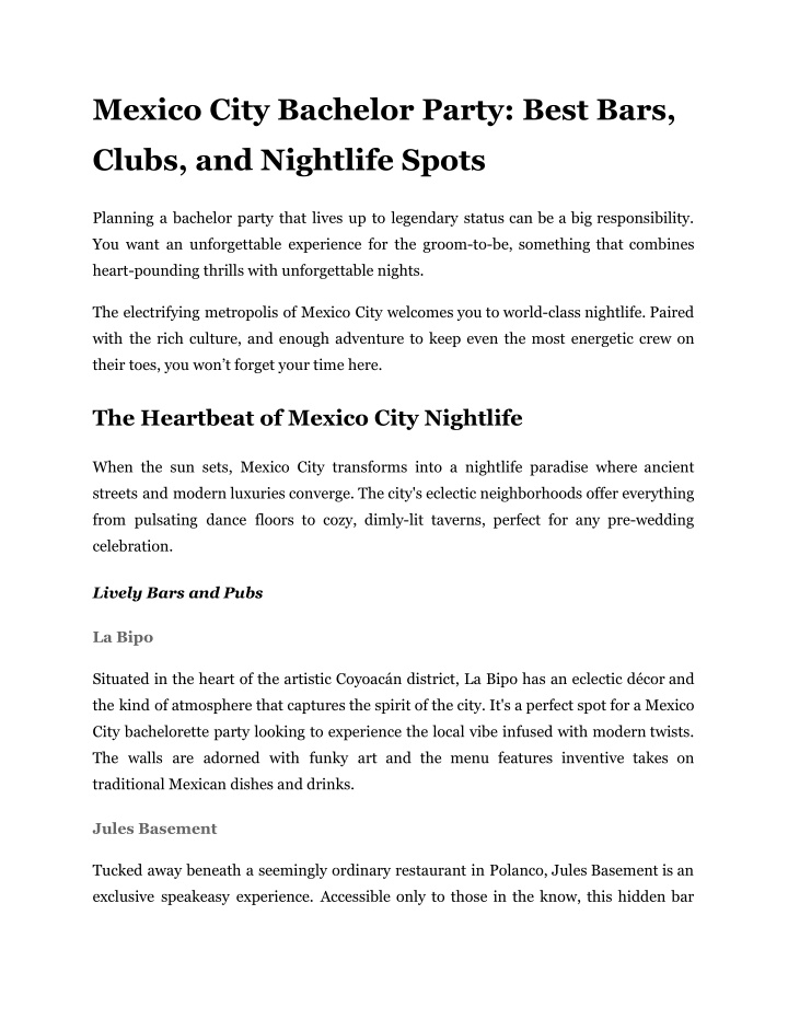 mexico city bachelor party best bars n.w
