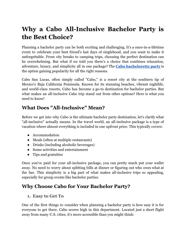why a cabo all inclusive bachelor party n.w