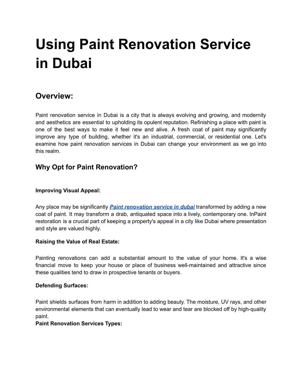 using paint renovation service in dubai l.w