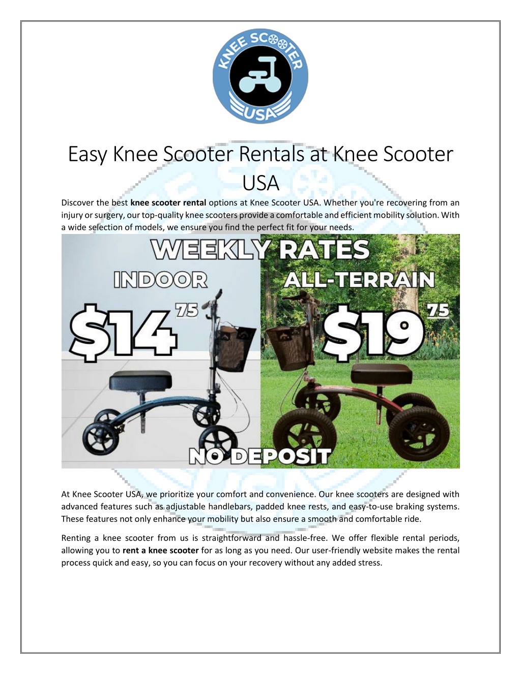 easy knee scooter rentals at knee scooter l.w