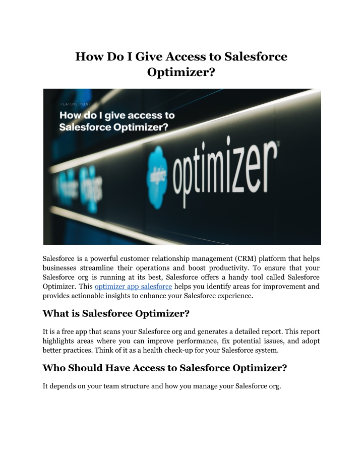 how do i give access to salesforce optimizer n.w