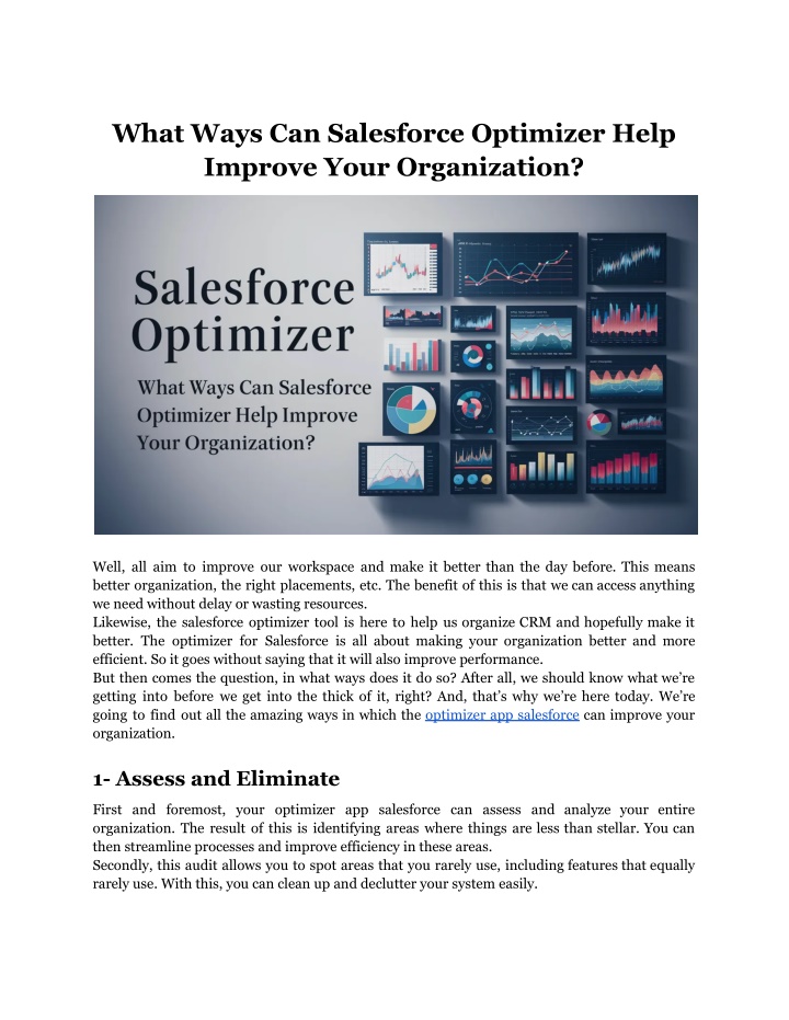 what ways can salesforce optimizer help improve n.w