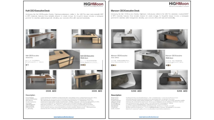 Highmoon Desk Collection Catalogue