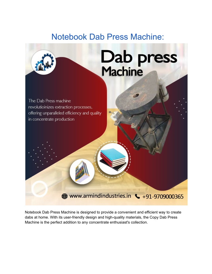 notebook dab press machine n.w