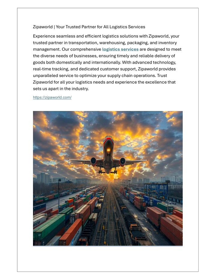 zipaworld your trusted partner for all logistics n.w