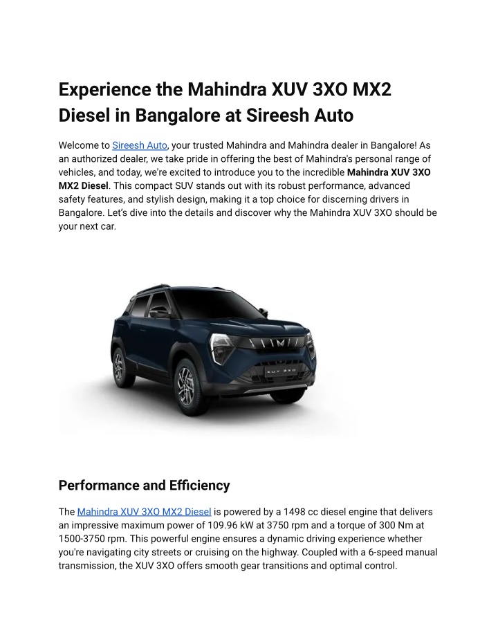 experience the mahindra xuv 3xo mx2 diesel n.w