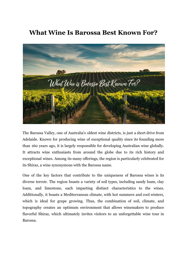 what wine is barossa best known for n.w