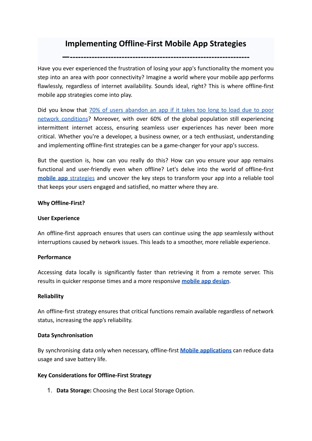 implementing offline first mobile app strategies l.w