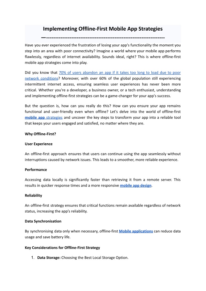 implementing offline first mobile app strategies n.w