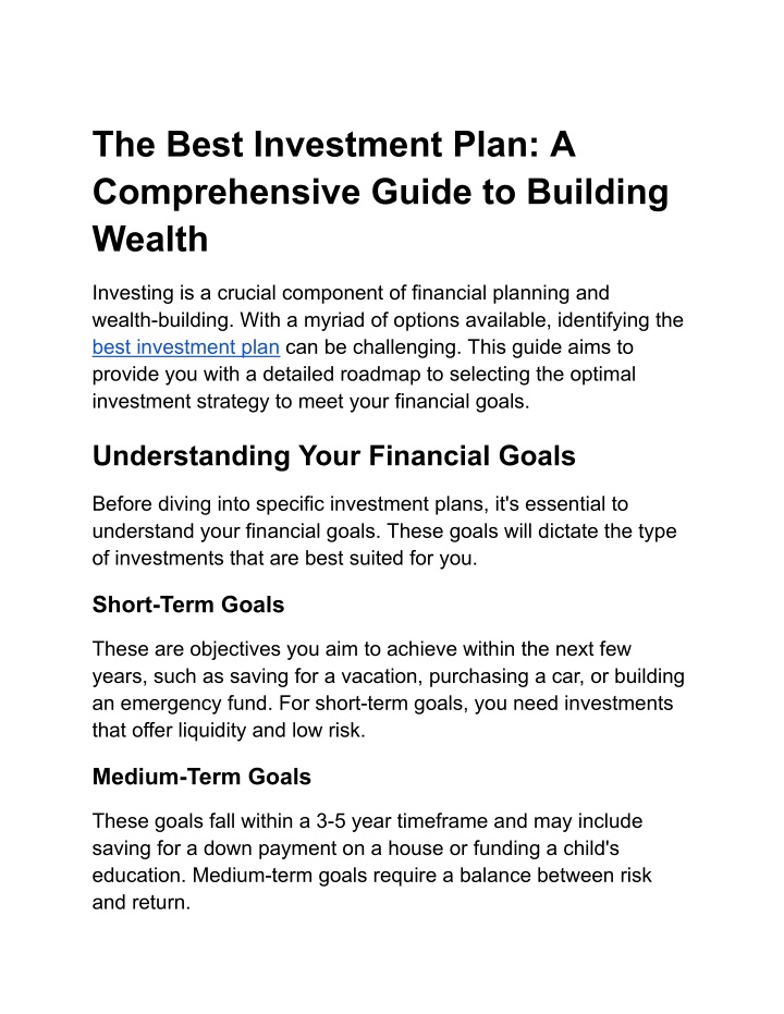 the best investment plan a comprehensive guide n.w