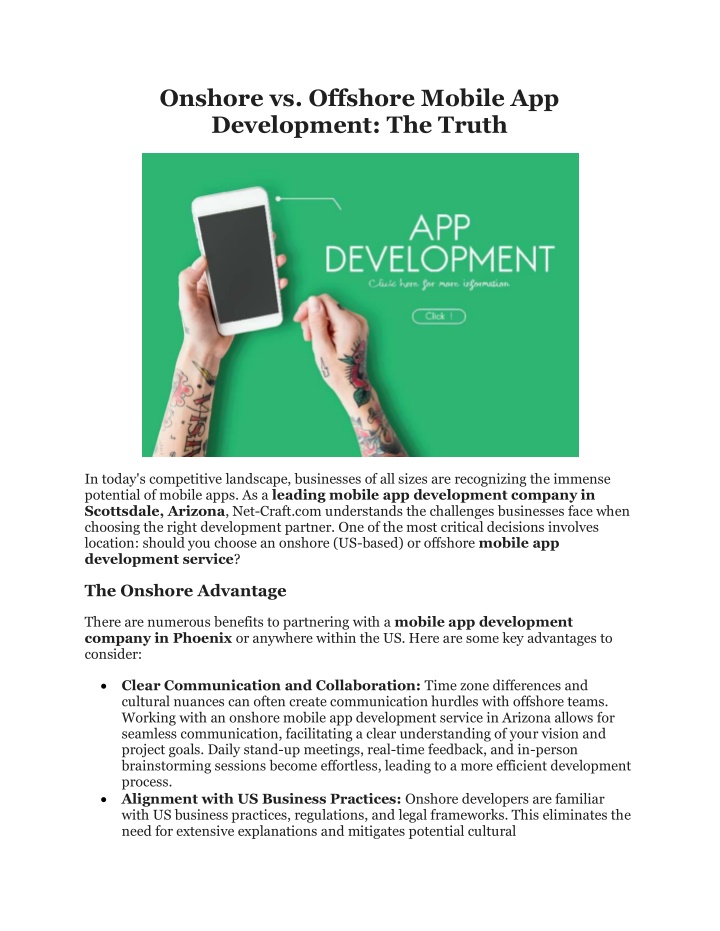 onshore vs offshore mobile app development n.w