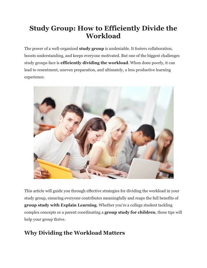 study group how to efficiently divide the workload n.w