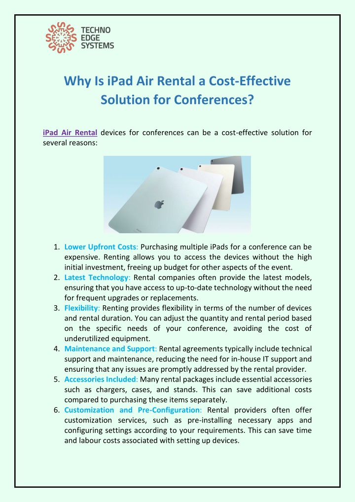 why is ipad air rental a cost effective solution n.w