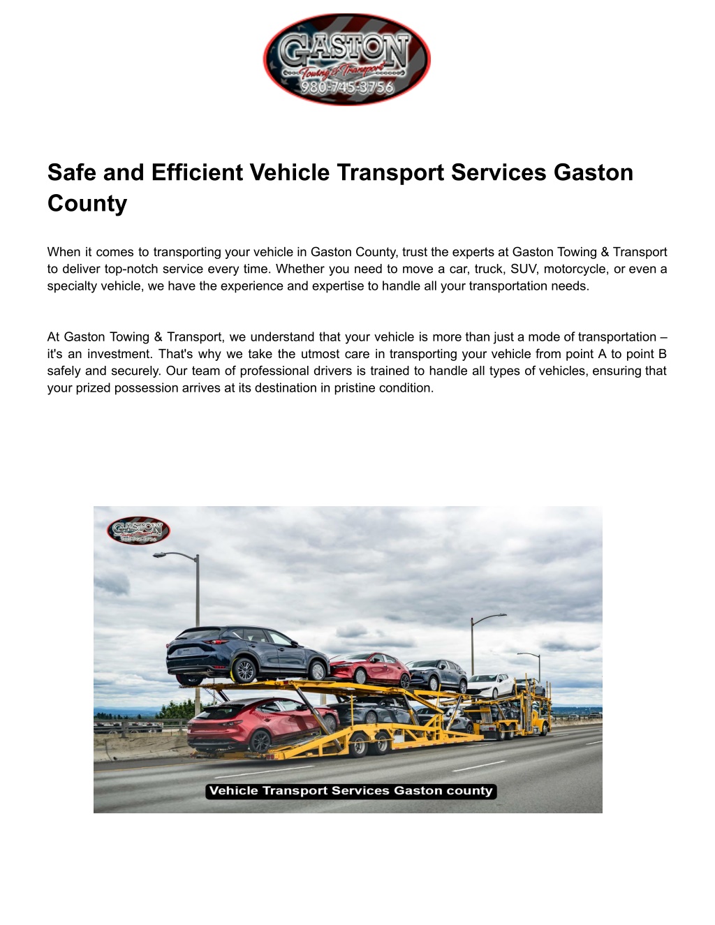 safe and efficient vehicle transport services l.w