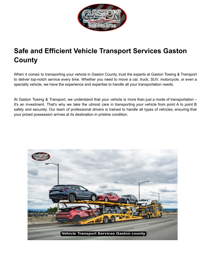 safe and efficient vehicle transport services n.w