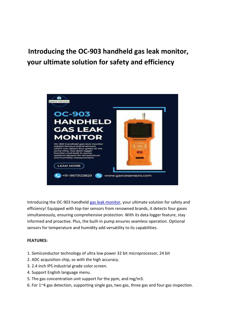 introducing the oc 903 handheld gas leak monitor n.w
