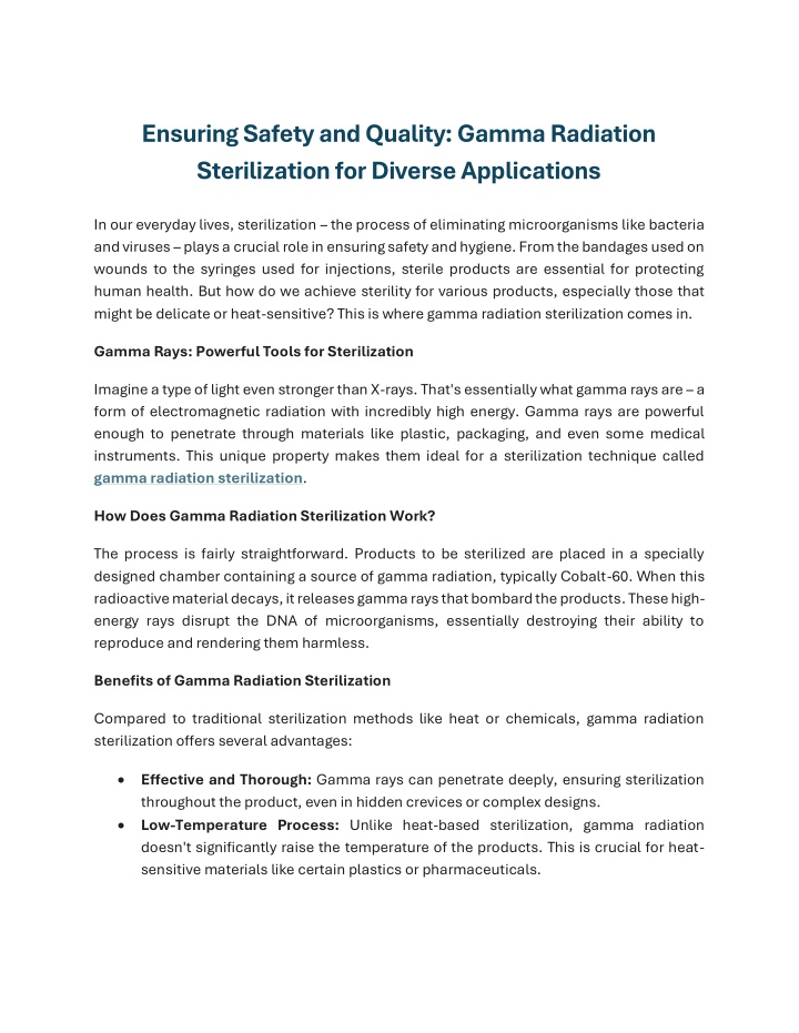 ensuring safety and quality gamma radiation n.w
