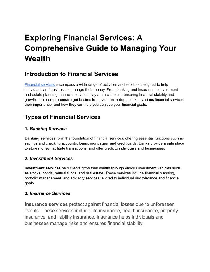 exploring financial services a comprehensive n.w