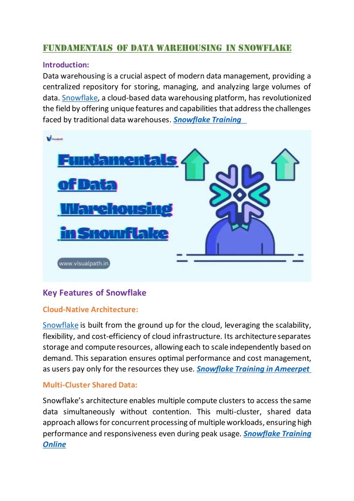 fundamentals of data warehousing in snowflake n.w