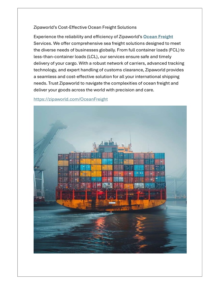 zipaworld s cost e ective ocean freight solutions n.w