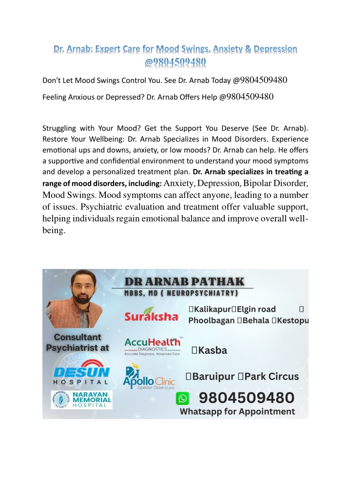 dr arnab expert care for mood swings anxiety n.w