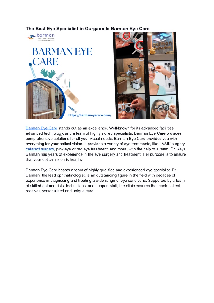 the best eye specialist in gurgaon is barman n.w