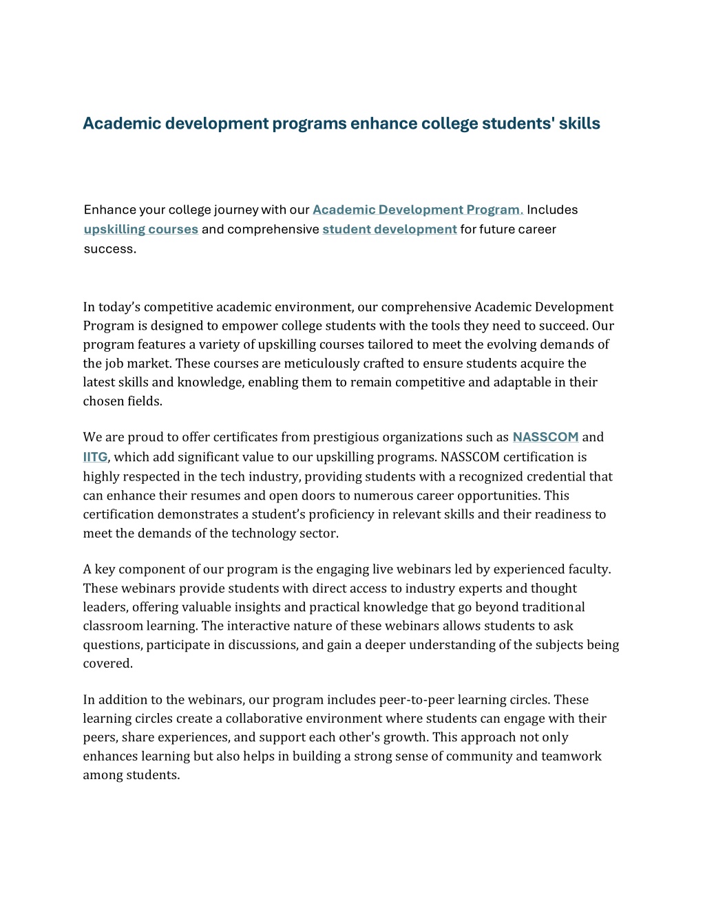academic development programs enhance college l.w