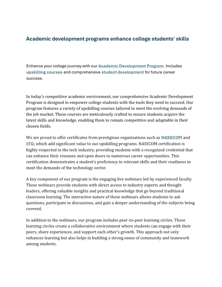 academic development programs enhance college n.w