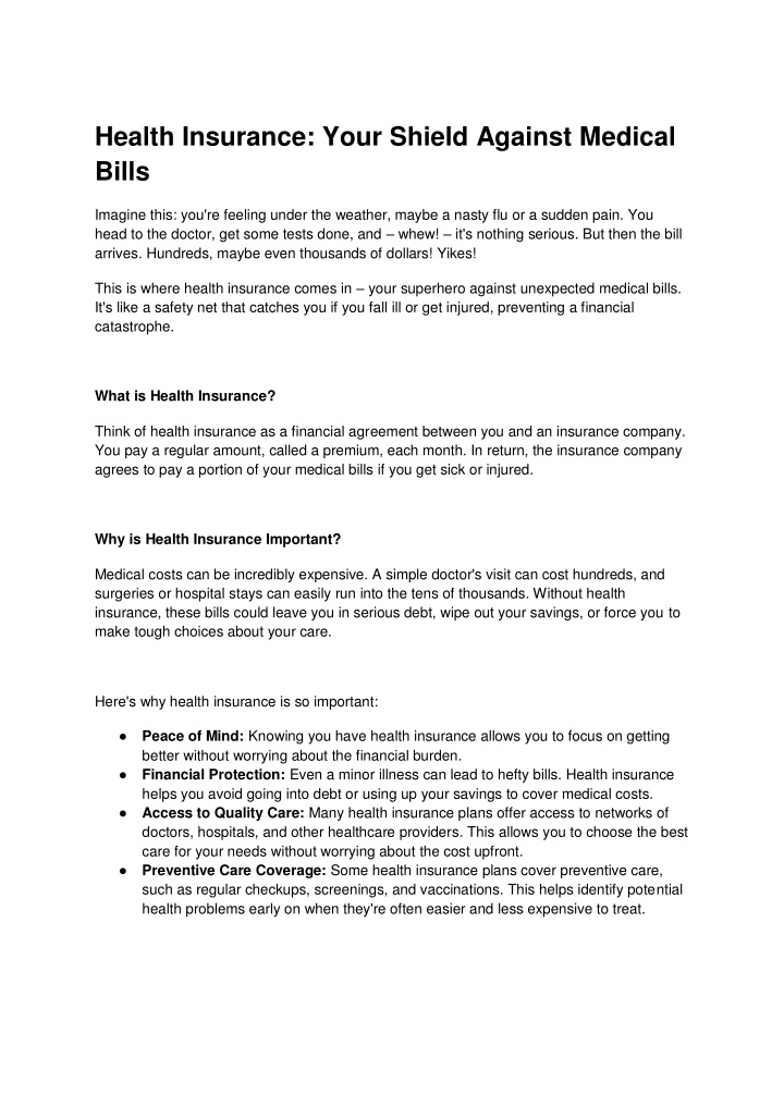 health insurance your shield against medical bills n.w