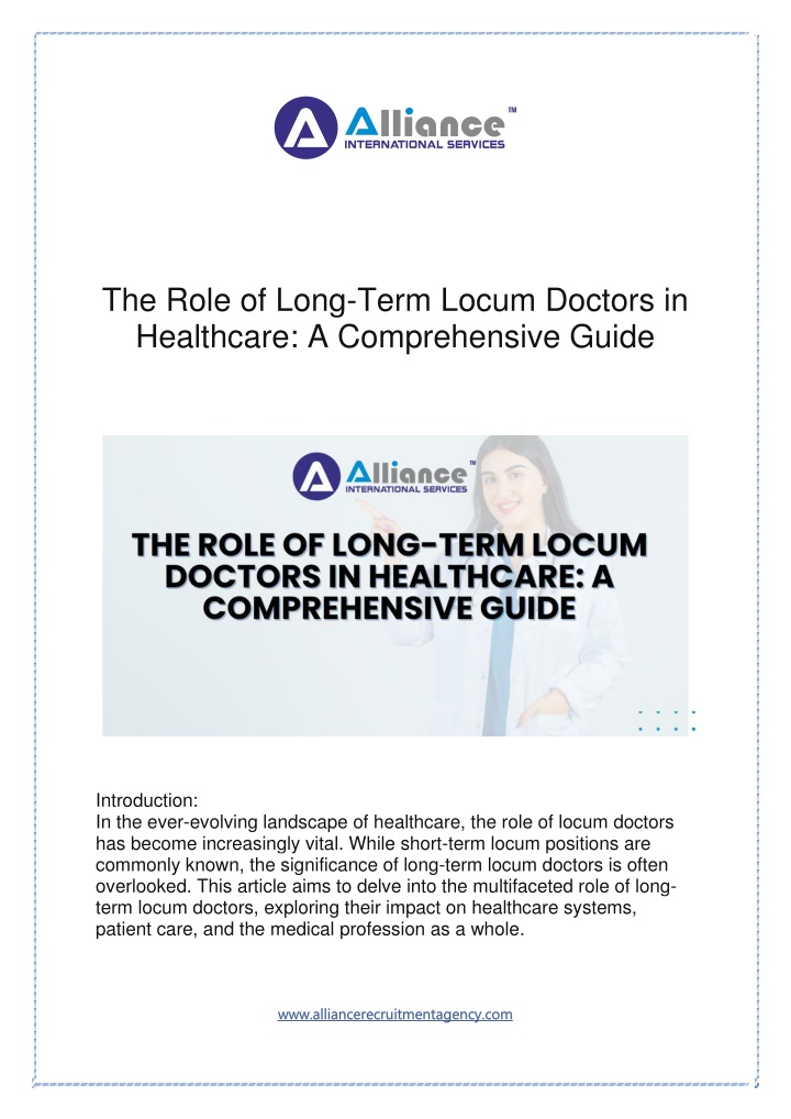 the role of long term locum doctors in healthcare n.w
