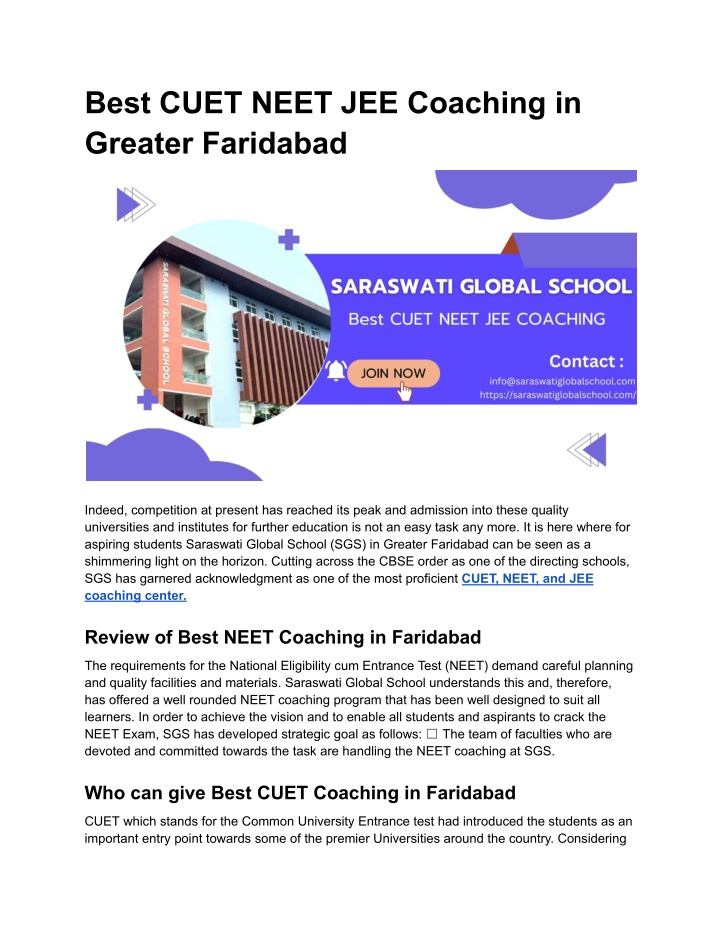 best cuet neet jee coaching in greater faridabad n.w