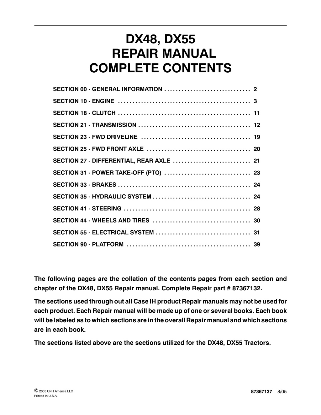 dx48 dx55 repair manual complete contents l.w