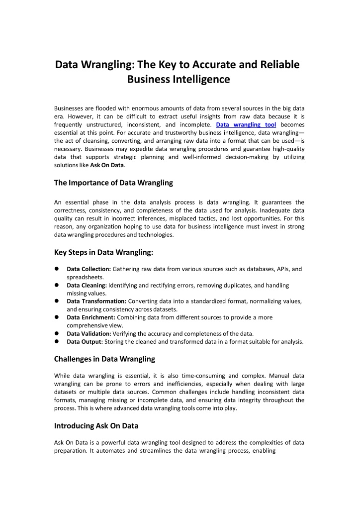 The Key to Accurate and Reliable Business Intelligence Data Wrangling