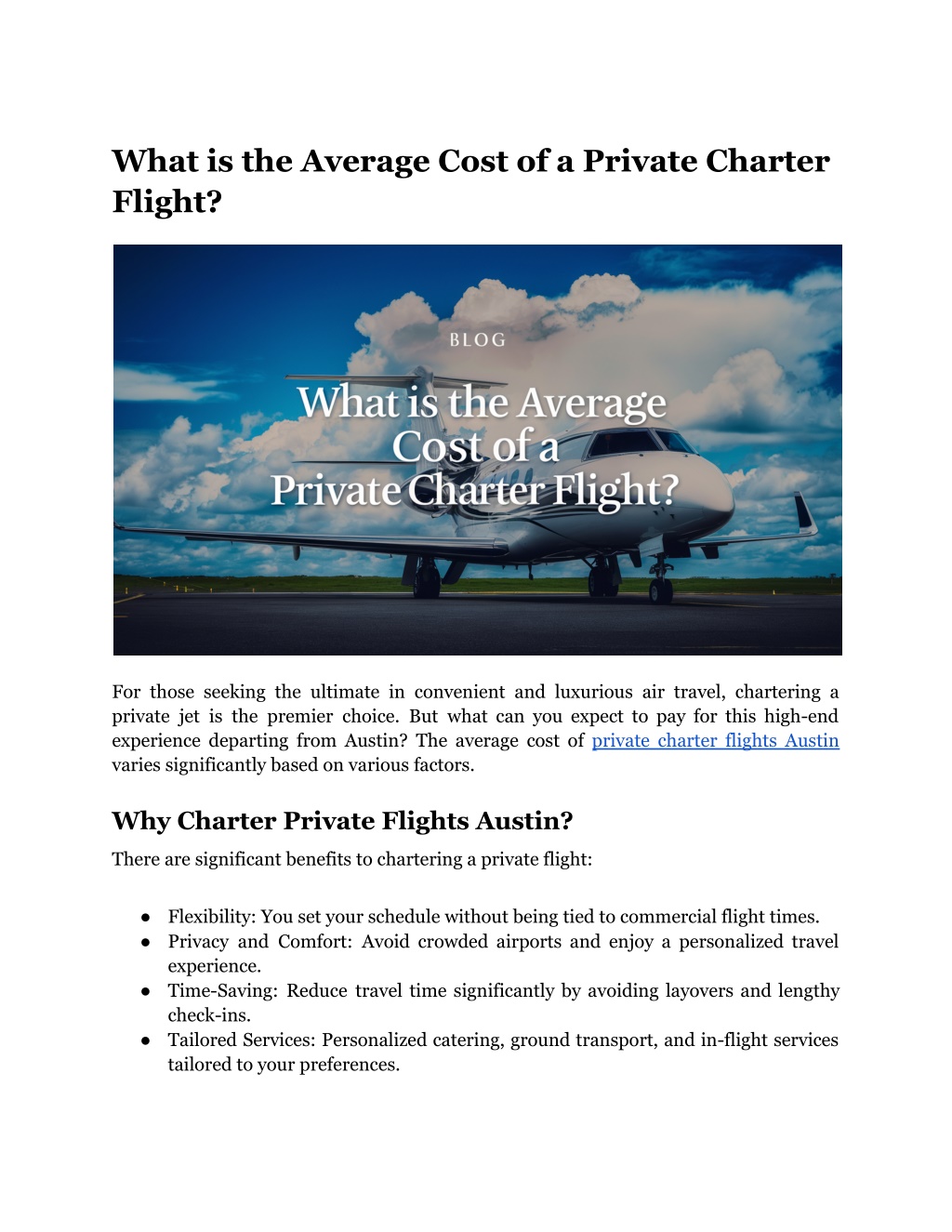 what is the average cost of a private charter l.w