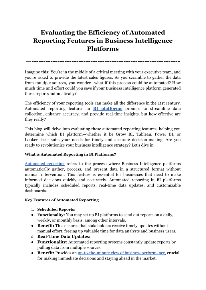 evaluating the efficiency of automated reporting n.w