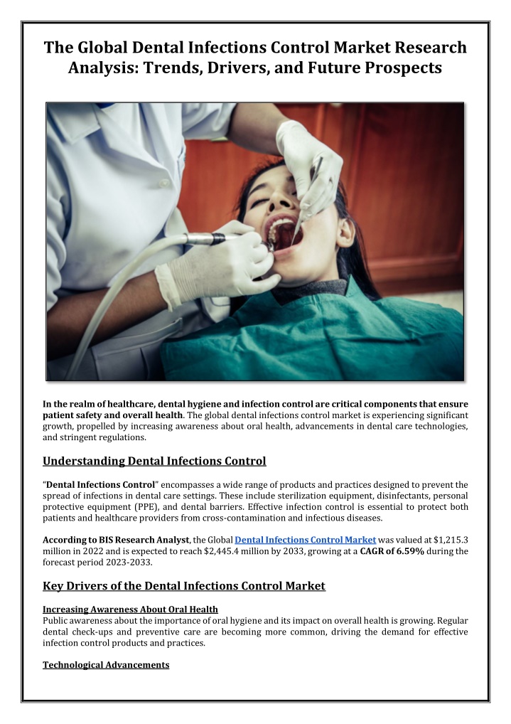the global dental infections control market n.w