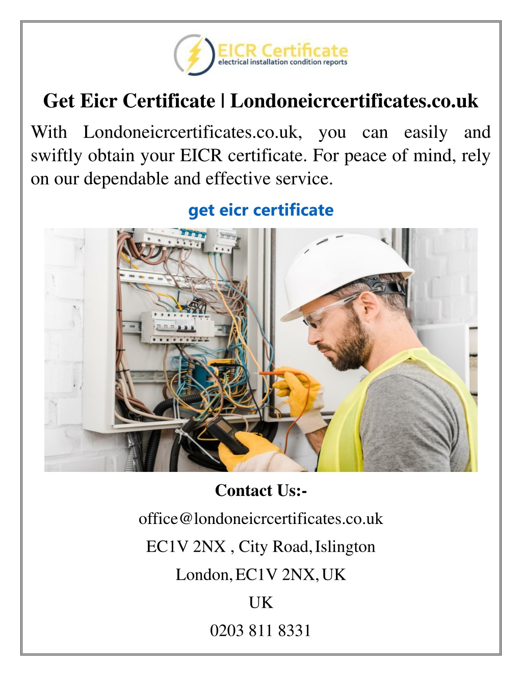 get eicr certificate londoneicrcertificates l.w