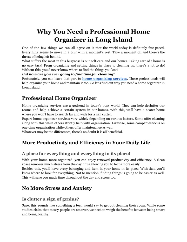 why you need a professional home organizer n.w