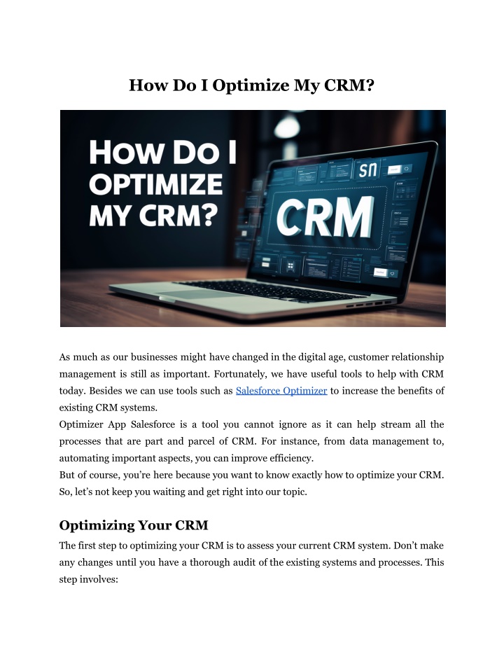 how do i optimize my crm n.w