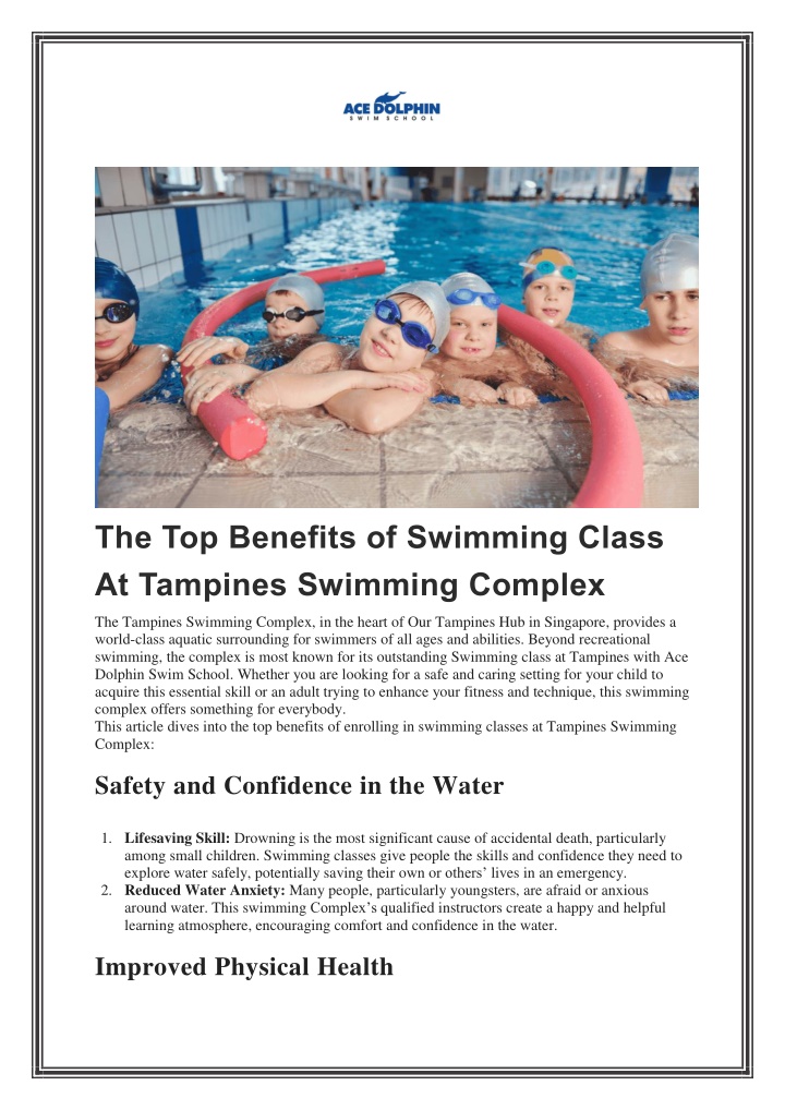 the top benefits of swimming class at tampines n.w